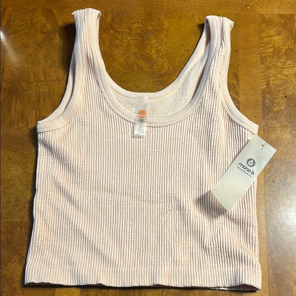Mono B Cream Ribbed Crop Tank Top